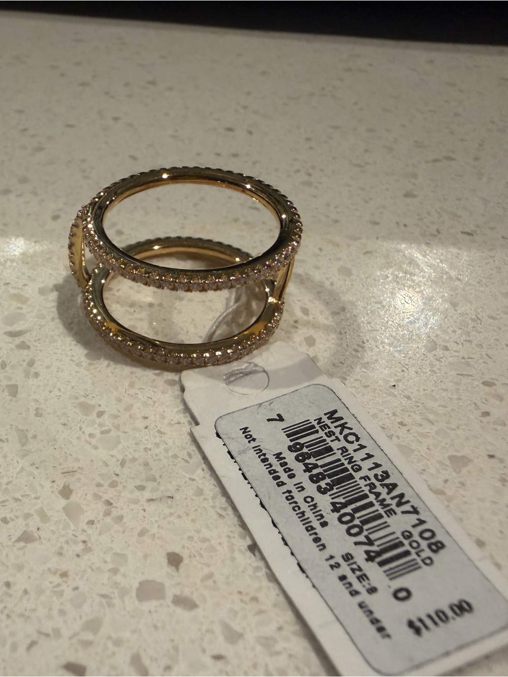 Michael Kors Gold Double-Band Pavé Ring with Pink Stones